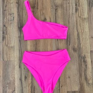 Hot Pink One Shoulder High Waisted Bikini